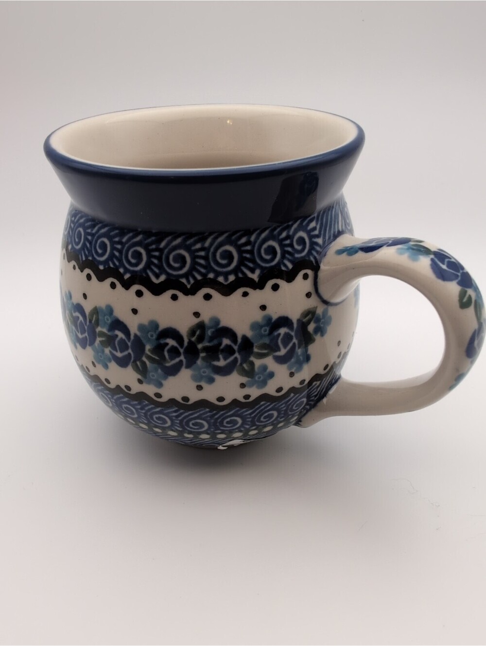 Polish Pottery Bubble Mug Blue Floral Swirl Ceramika Artystyczna Bolesławiec New